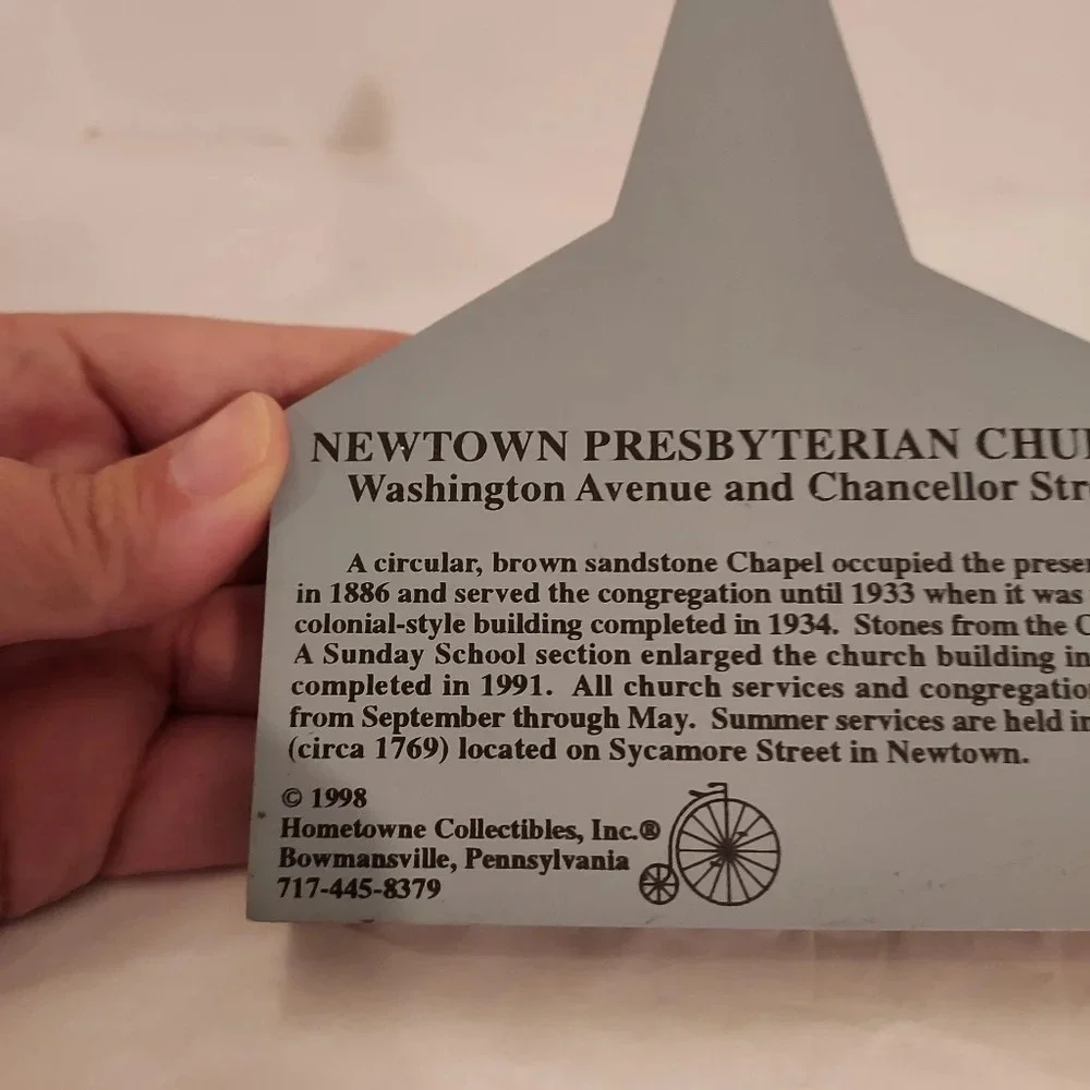 Vintage 1998 Hometowne Collectibles Newtown Presbyterian Church Shelf Sitter
